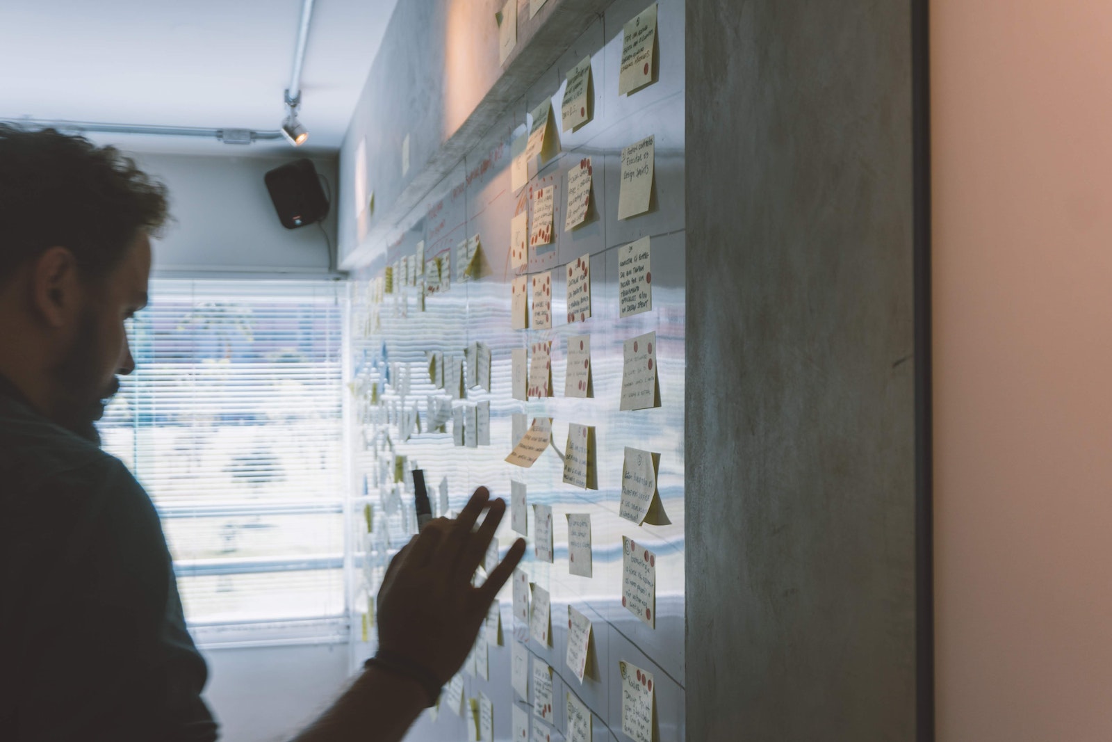 Project manager looking at a whiteboard