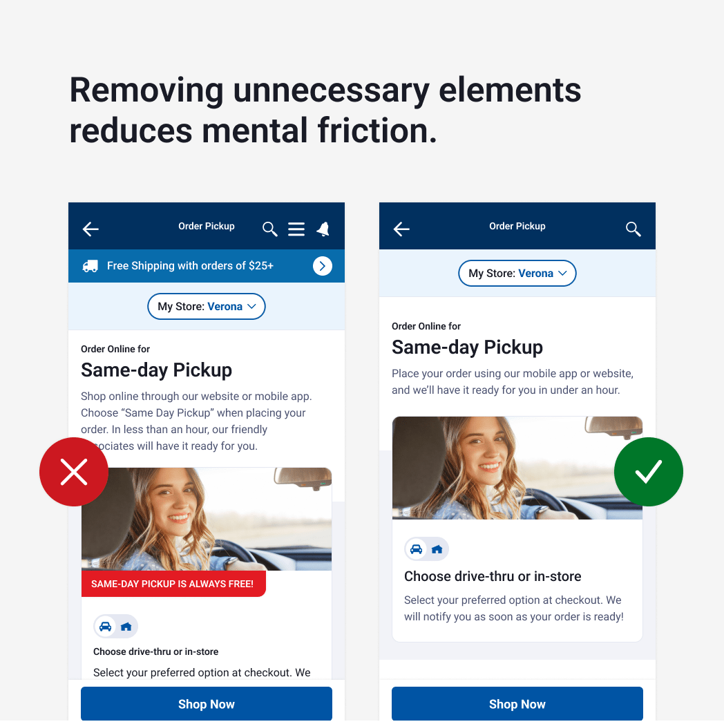Removing unecessary elements reduces mental friction